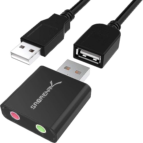 SABRENT | Adaptador USB a Jack 3,5 mm para Auriculares con Entrada de micrófono | Tarjeta de Sonido Externa USB estéreo 3D | Compatible con PS4, Windows y Mac [AU-EMCB]