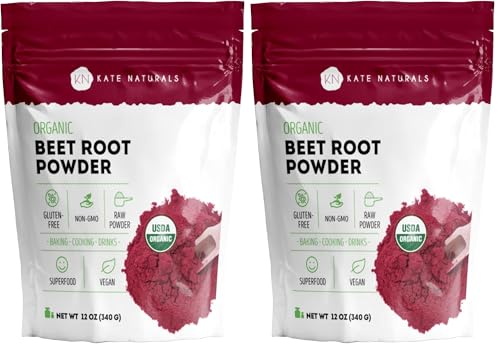 Image of Kate Naturals Organic Beet Root Powder for Smoothies, Baking & Juice. Raw Beetroot Superfood & Natural Red Food Coloring (12oz, Non-GMO, Earthy Flavor) (Pack of 2)