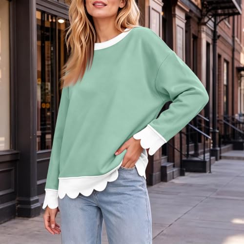 Jielayou Crewneck Sweatshirts Women Cotton Scalloped Hem Cozy Pullover Tops - image 3
