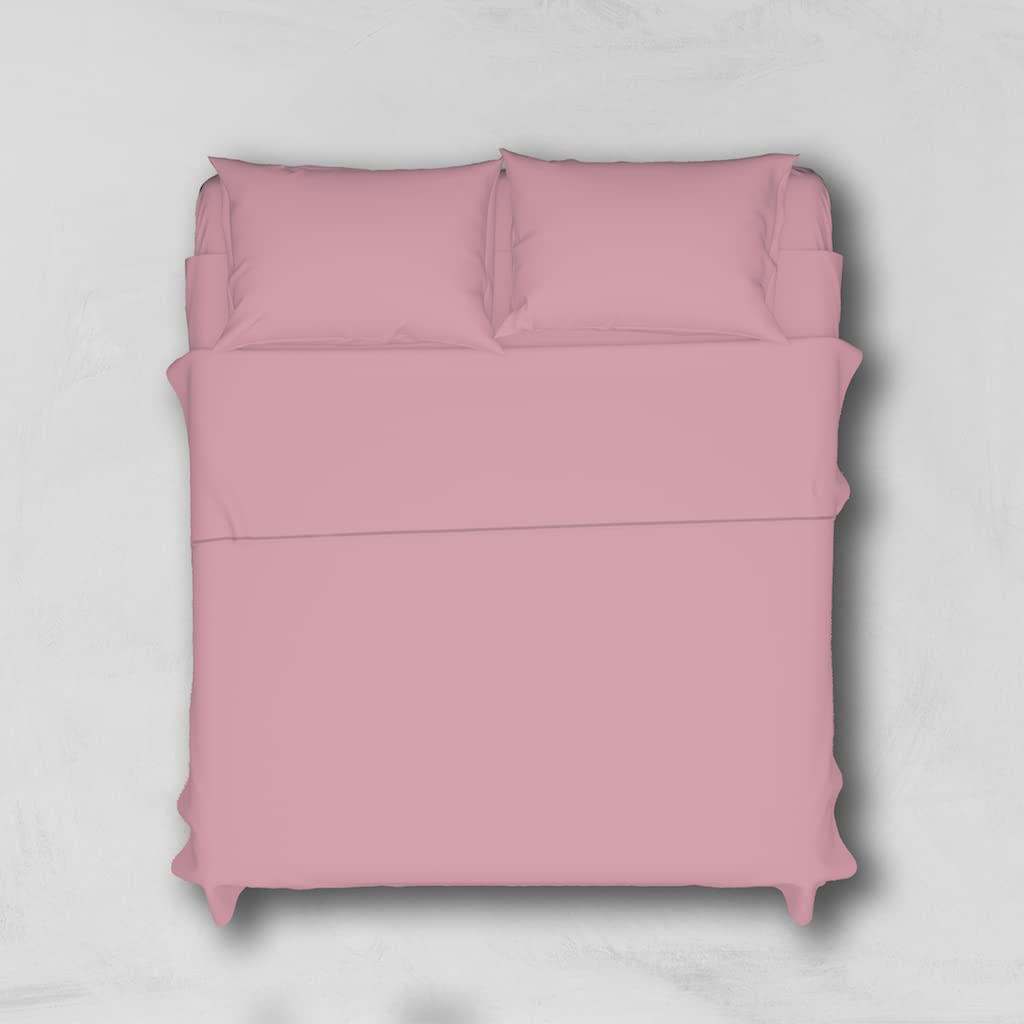 LARA MORADA - Set Completo Lenzuola Una Piazza E Mezza, Misura Francese, 100% Cotone, Made in Italy, Tinta Unita, per Letto 1 Piazza E Mezza 140x200cm, Rosa