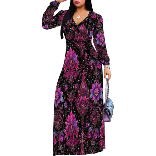 Image of SUZONANA Plus Size Dresses for Women Floral Print Maxi Dress Flowy 3 /4 Sleeve with Belt