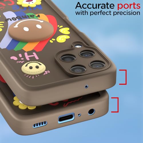 Image of Pikkme Back Cover for Samsung Galaxy M12 / F12 / A12 | Soft Silicone| Cute Rainbow Smile & 3D Cartoon Flower Design | Shockproof Raised Camera Protection Bumper Case (Brown)