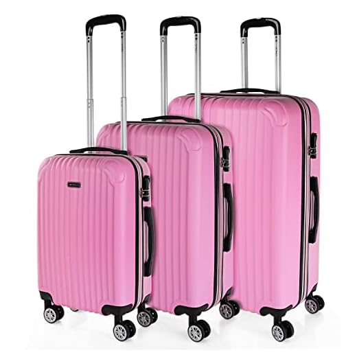 ITACA - Juego de Maletas de Viaje Ligeras 3 Pzs. Set Trolley ABS 4 Ruedas (Cabina + Mediana + Grande) Rígidas y Resistentes. Conjunto Equipaje Avión. t71500, Color Rosa