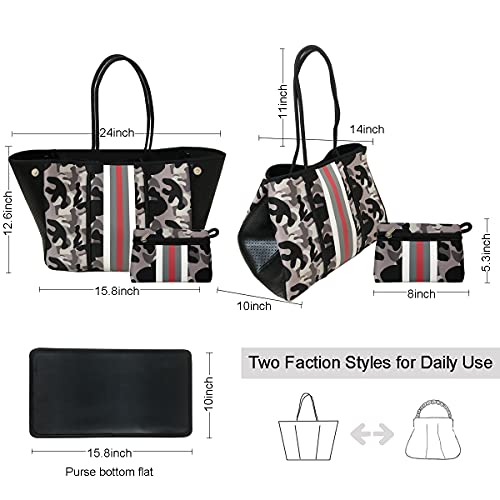 Woman Neoprene Beach Tote Bag - TRANBO Large Sand proof Handbags with Wristlet for Summer Vacation Pool Beach Gym3