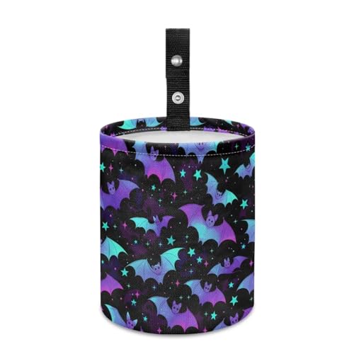 Image of Colorful Bat Print Car Garbage Can Small Trash Can with Leak Proof Inside Liner and Hanging Strap Car Organizer Portable Vehicle Essentials