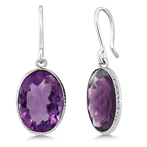 Gem Stone King Sterling Silver Purple Amethyst Gemstone Birthstone Women's Dangle Earrings (10.00 cttw, 10X14MM Oval Shape)