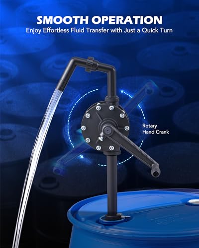 Image of OMT 55 Gallon Drum Pump, Hand Water Pump Fits 5 to 55 Gallon Drums | Rotary Barrel Pump for Transfer of Chemicals, Acidic Solutions, Fuel, Water Based Fluids
