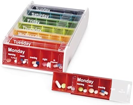 Anabox Weekly Pill Organiser, 7 Day Pill Box, Handy Organised Tablet Dispenser/Container, White, 19 x 12 x 5.4 cm, Pack of 1