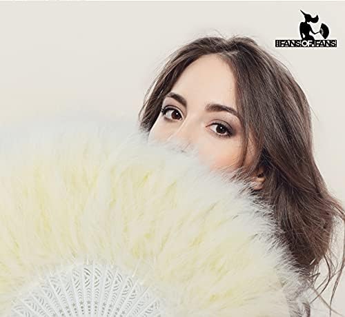 FANSOFFANS Marabou Feather Hand Fan 45cm, Fancy Dress Wedding Party Favour Gift Outdoor Vintage Dance Photoshoot (Ivory)