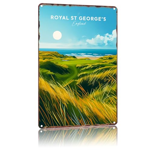 Royal St Georges golf print Vintage Poster Home Decor Countries City Attraction Travel Scenery,For Living Room, Bedroom, Office, Restaurant,Metal Sign Wall Art 8 X 12 Inch
