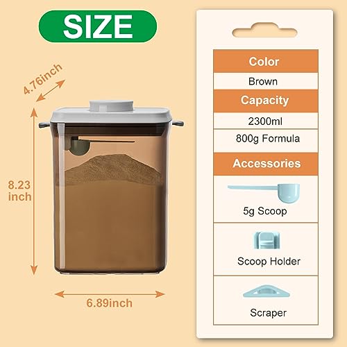 Ankou One-Push Formula Container, 2300ml Formula Dispenser with Scoop and Scraper, Milk Powder Container with Lids, BPA-Free Airtight Food Storage Container 1000g Large Capacity,Dark Brown, Rectangle by Ankou - Image 7