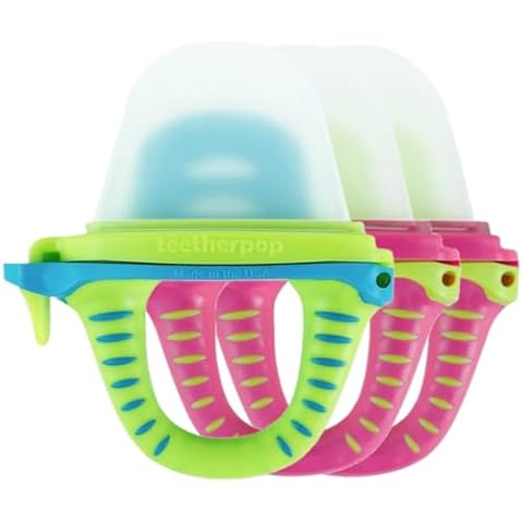 Teetherpop - 3 Pack - Fillable Silicone Teether for Breastmilk, Water, Purees & More (2- PinkLimon, 1- TealLimon) Cover