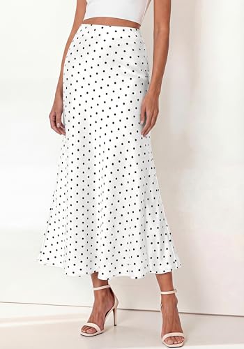 Image of BTFBM Silk Midi Skirts for Women 2026 Summer Fall | Satin Long Skirt, Elastic High Waisted, A-Line, Leopard, Floral, Polka Dot Print, Lightweight, Going Out Date Night Outfits
