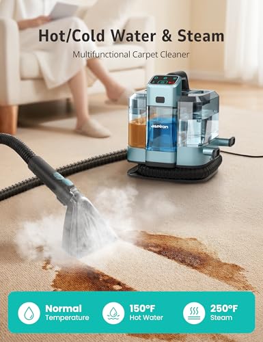 Image of Aspiron Carpet Cleaner,Fast Heating Steamer,Carpet Cleaner Machine for Home,Hot /Cold Water & Steam Wash,Spot Cleaning,20Kpa Powerful Suction,300ML Cleaning Solution,for Upholstery,Sofa,Pet Stain,Car