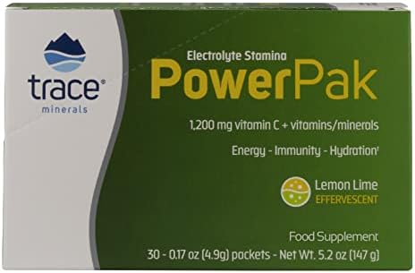 Trace Minerals | Power Pak Electrolyte Powder Packets | 1200 mg Vitamin C, Zinc, Magnesium | Boost Hydration, Immunity, Energy, Muscle Stamina | Lemon Lime | 30 Packets