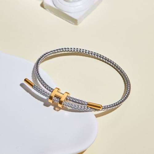 Image of AIMADE Bracelets for Women Adjustable Charm Bracelet, 18k Gold-plated Buckle Design Titanium Steel Wire Rope Women's Gift Jewelry