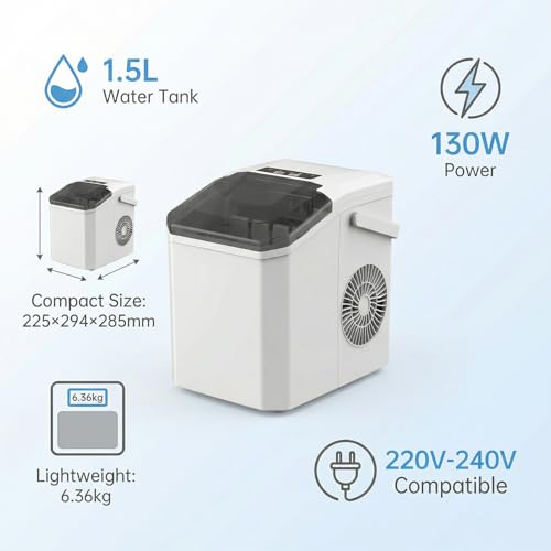 14KG/24H High Output Ice Maker, 2 Sizes Bullet Ice in 6 Mins, Portable Self-Cleaning Ice Machine with Handle for Kitchen Countertop, Party, Bar, RV, Boat, Caravan - Image 4