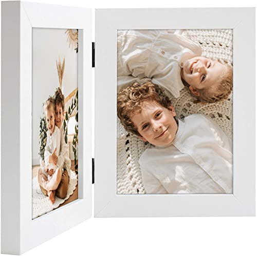 Golden State Art, 5X7 Double Hinged Picture Frame, Two Photo Folding Frames, For Wedding Family Pictures Collage (White, Double, 5X7) #TOP22