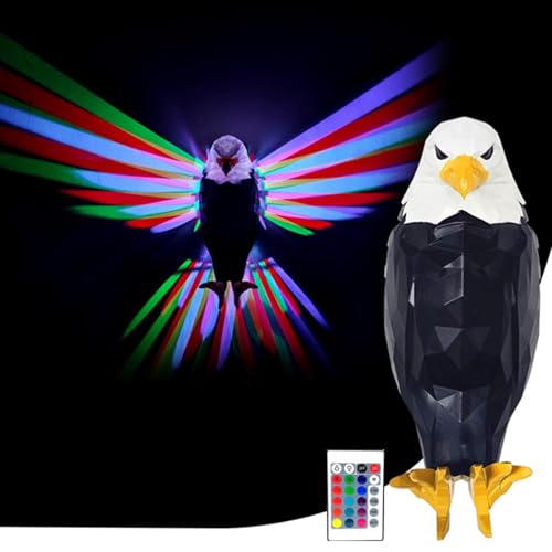 Image of Bald Eagle Wall Light, 3D Colorful American Eagle Night Light, USB Charging,16 Colors&4 Flashing Modes & Adjustable Brightness, Wall Decoration Light Rechargeable Night Light