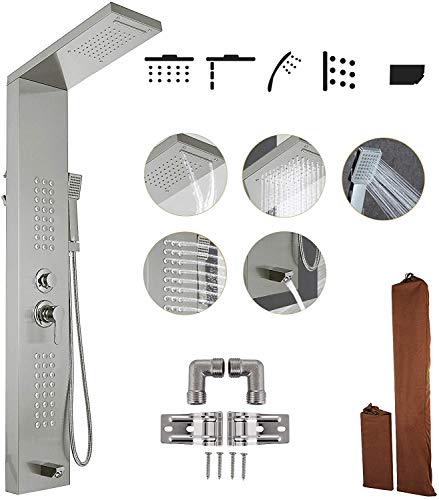 VEVOR Columna Ducha 5 en 1, Columna de Hidromasaje en Aluminio 5 en 1, Columna Hidromasaje, Columna de Hidromasaje de Ducha de Cascada de Acero Inoxidable, Columna Ducha Hidromasaje (Mate Plata)