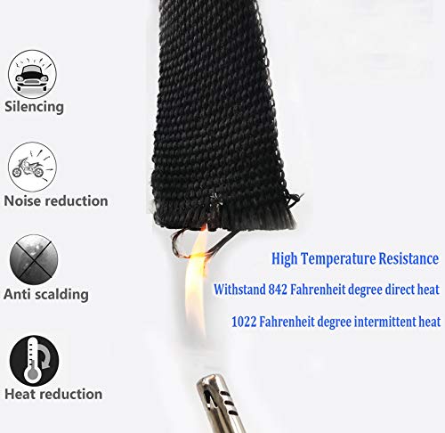 Bluerice 2" X 50' Fiberglass Exhaust Heat Wrap Roll Fireproof Heat Shield Tape With 10Pcs 11.8 Inch Metal Locking Zip Ties For Motorcycle #TOP4