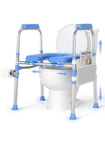 FITGOT Padded Toilet Seat Riser for Seniors, Adjustable Standalone Safety Frame Raised Toilet Seat with Handles, Heavy Duty for Bariatric Recovery Elderly Assistance Products, Fits Round & Elongated