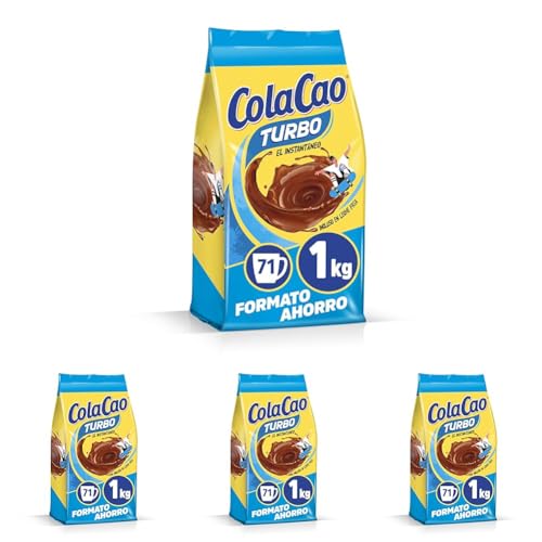 ColaCao, Turbo Cacao Instantáneo y sin Grumitos - 1kg (Paquete de 4)