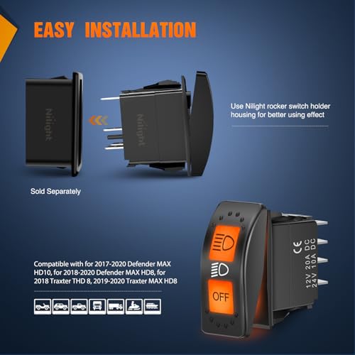Image of Nilight UTV Headlight Rocker Switch On Off 8 PIN Toggle Switches with Orange Backlit Light 12V 24V with Jumper Wires Set for CAN-AM Maverick X3 Defender Maverick Trail and Sport 710004492