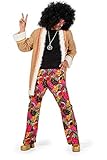 Farben: Hellbraun/Bunt shoperama Hippie Herren Kostüm Mantel mit Schlaghose 60er 70er Jahre Seventies Sixties Flower Power, Größe:52