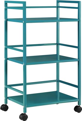 Image of WINSTAR Metal Rolling Trolley with Lockable Wheels | Heavy Duty Multifunctional Metal Frame Cart | Ideal for Home, Kitchen, Bathroom and Office Storage | (Teal, 3-Tier Seller Shipped)