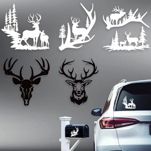 Hobbspring Lot de 5 autocollants pour voiture - Motif bois de cerf - Tête d'élan de Noël - En...