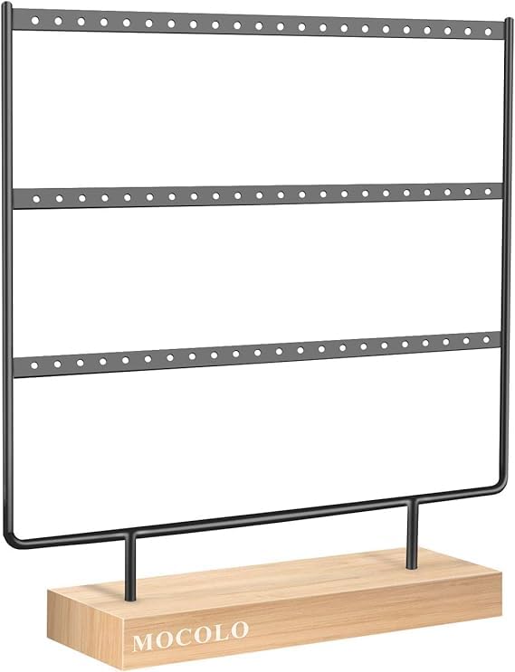 Image of Wooden Earring Stand Black Metal Chrome Finished Wooden Jewellery Display Stand