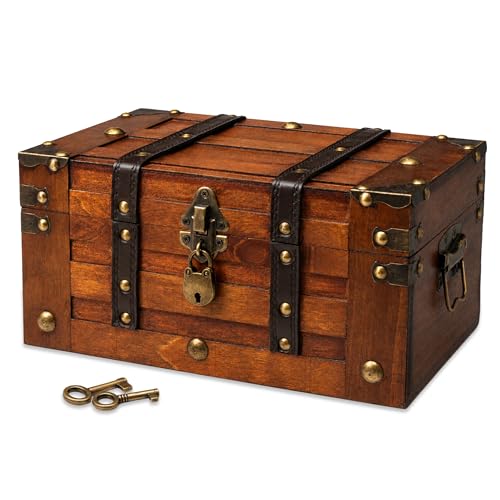 Wooden Treasure Chest Box with Removable Tray & Locking Latch 11x7.1x5.5