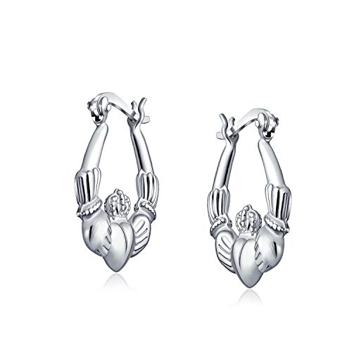 BFF Love Lightweight Sparkling Diamond-Cut Angel Wings Heart Celtic Claddagh Hoop Earrings For Women Teen Gold Plated .925 Sterling Silver Diameter .5-1 Inch2