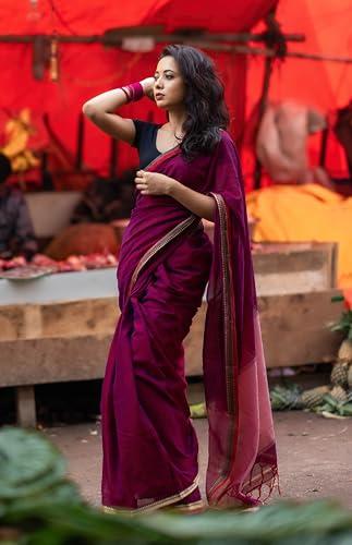Image of DEVIKA TEXTILES Authentic Narayanpeth 100% Pure Cotton Saree With Running Blouse Piece (Same as saree)