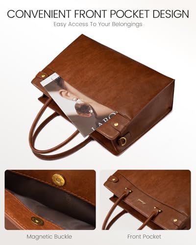 LOVEVOOK 17 Inch Laptop Tote Bag For Women Teacher Work Bag, Leather Computer Bags For Laptops For Women, Vintage Waterproof Laptop Bag Business Briefcase Office Large Shoulder Handbag Purse, Brown2