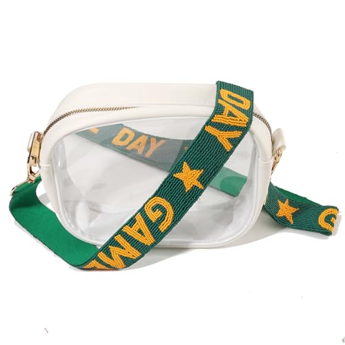 Image of Game Day Beaded Purse Strap Replacement Orange White Football Purse Strap Crossbody Bag Straps Game Day Outfits Football Accessories (Green Yellow)