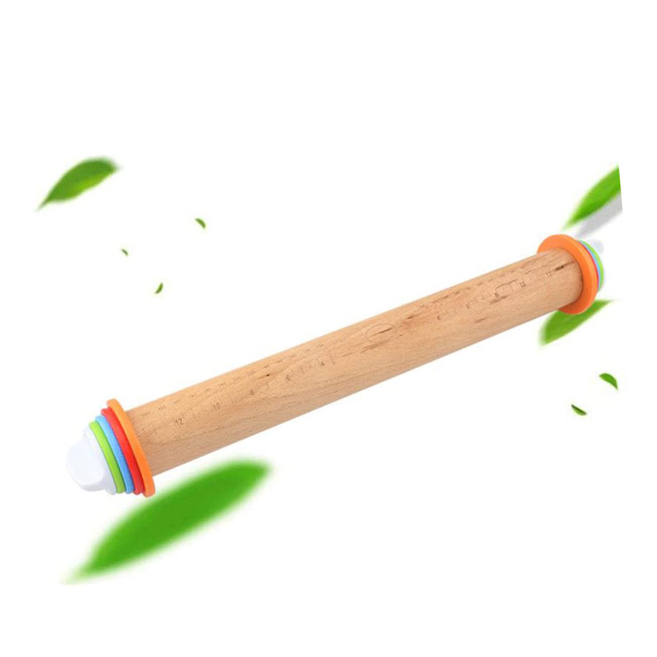 Rodillo de Amasar de Madera de Haya con Escala y Discos Ajustables, Mango Seguro y Antiadherente Adecuado para Pizza y Pasteles en Cocina