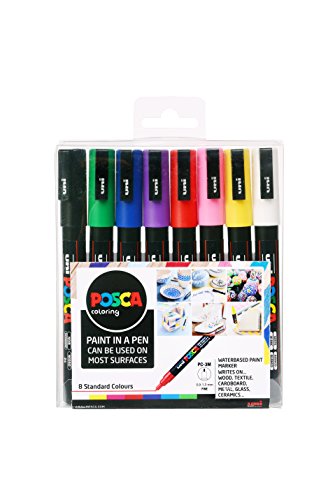 Posca 153544842 Lot de 8 Marqueurs peinture avec encre à base d'eau et pointe ogive, 1.5 mm