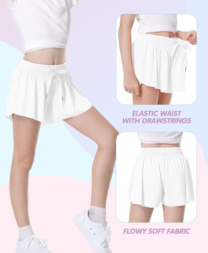 QooNoo Girls Butterfly Shorts with Pocket Flowy Athletic Shorts High Waist Preppy Running Shorts for Kids Teen3