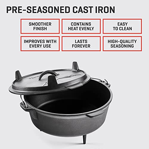 Uno Casa 6Qt Cast Iron Camping Dutch Oven with Lid Lifter and Storage Bag - Cast Iron Dutch Oven Pot with Lid, Cast Iron Camping Cookware, Camping Oven - Campfire Cooking Equipment - Image 4