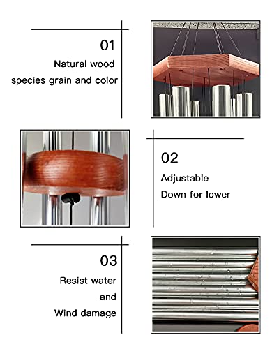 Wind Chimes Outdoor Large Deep Tone, 44 Inches Sympathy Wind Chimes Tuned Soothing Melody, Memorial Wind-Chime With 6 Heavy Tubes For Outside Decoration, Garden/Yard. Silver Wind Chime #TOP2