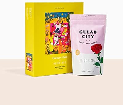 One Stripe Gulab City Rose Chai Tea Blend & Troublemaker Puzzle Bundle,Chai Blended with Rose Petals,Green Cardamom & Assam Black Tea,Jigsaw Puzzle, Family Activities & Games(Pack of 2)