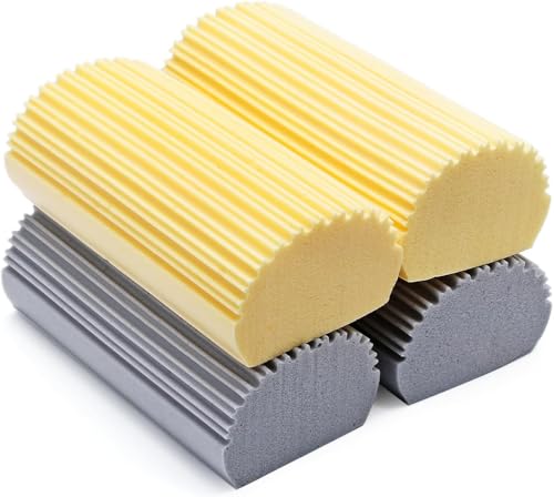 Image of 4Pcs Reusable Damp Clean Duster Sponge，Efficient Cleaning Duster for Dust, Debris,and Stains,Brush Magic Eraser Sponge for Ceiling Fan,Blinds,Baseboard,Gray and Yellow
