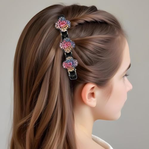 12 piezas pinzas de cabello trenzadas con piedras de cristal brillantes para mujeres y niñas, pinzas de cabello brillantes con flores de cristal, accesorios para peinados miniatura 5