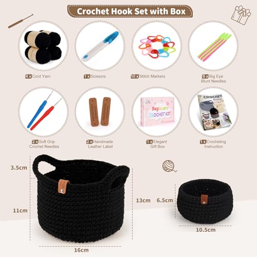Image of 27PCS Crochet Basket Kit for Beginners (L&S), Complete Crochet Kit Include Instruction Beginner-Friendly Yarn, Starter Knitting Set for Adults, Crocheting Gift for Storage Home Decor