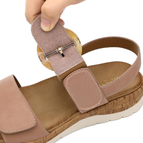 Image of UBFEN Womens Low Wedge Walking Sandals with Arch Support | Open Toe Sandals Adjustable Instep and Ankle Straps for Summer Everyday Outfits, Travel,Vacation
