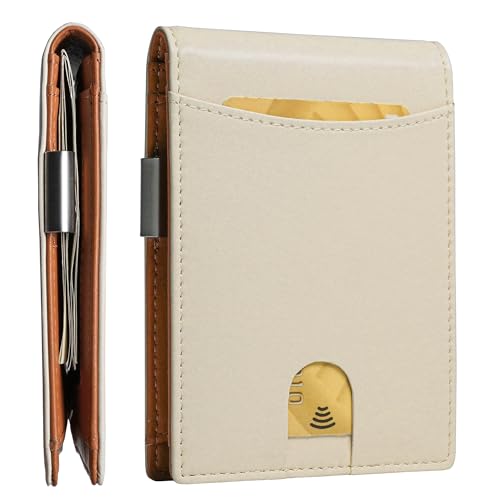 Image of Slim Bifold Wallet for man with Money Clip - RFID Blocking, Multiple Credit Card Pockets - Sleek and Versatile Design - Genuine Leather - Ideal for Cash and Cards (Beige - Brown)