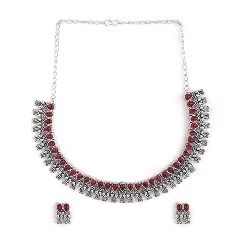 Rubans Women Oxidised Rhodium Plared Red Stone Necklace set (B0D6RVKF6F) Amazon Price History, Amazon Price Tracker