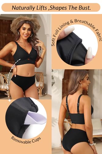 Image of Women's Bikini Top - Supportive Swimsuit for Large Bust - 2025 Cut Out Twist Swim Top